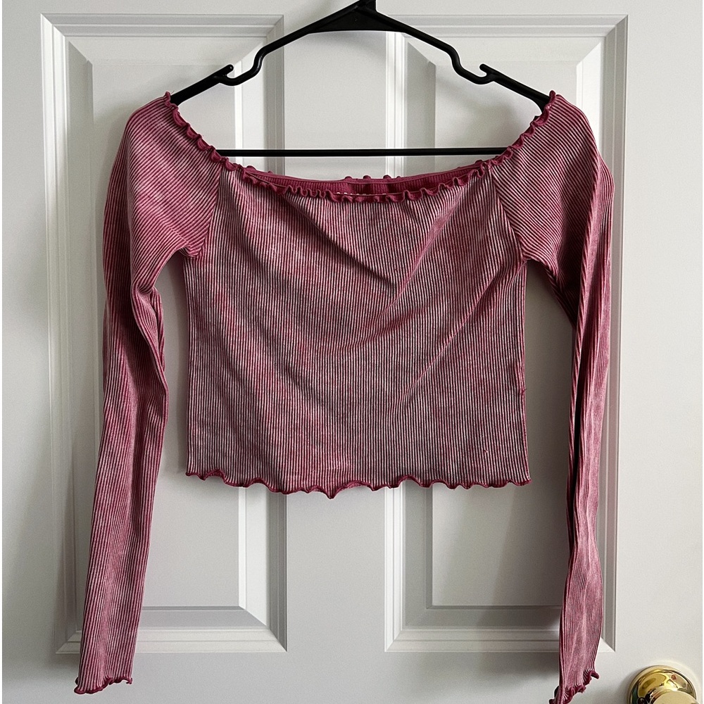Aeropostale Pink Ribbed Off Shoulder Crop Top